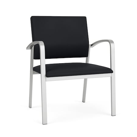 Newport Wide Guest Chair Metal Frame, Silver, MD Black Upholstery